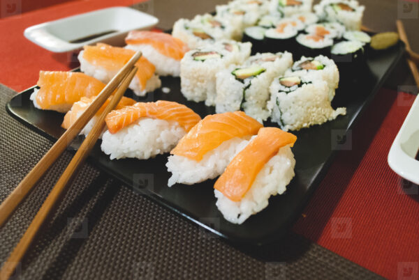 Nigiri Nook Tray: Assortment of pristine seafood delicacies atop seasoned sushi rice. (For 5 People)