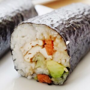 California Roll Tray: Avocado, cucumber, crab, and flying fish roe wrapped in a nori roll. (For 5 People)