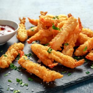 Shrimp Tempura Tray: Crunchy tempura shrimp served with a tangy dipping sauce