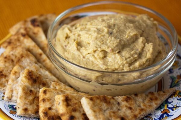 Plate of Creamy Hummus and Fresh Pita (Feeds 10)