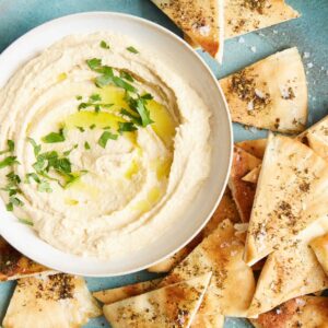 Plate of Creamy Hummus and Fresh Pita (Feeds 5)