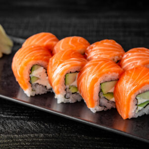 Philadelphia Roll Tray: Smoked salmon, cream cheese, cucumber, and avocado, all beautifully rolled. (For 10 People)